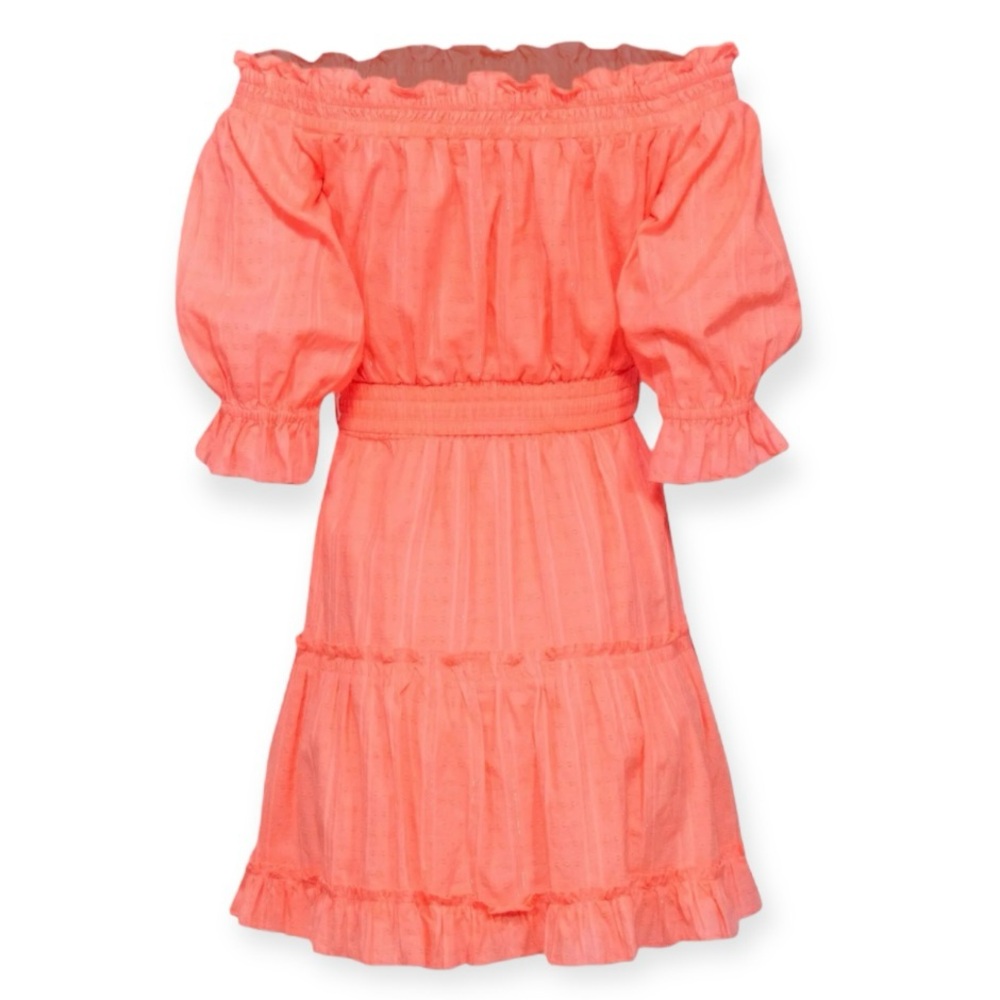 LILLY PULITZER Louisa Dress Papaya Punch Off The Shoulder Belted Tiered Mini NWT - Picture 8 of 13